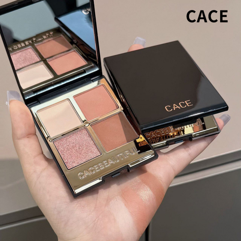 CACE อายแชโดว์พาเลทสีดำทองสี่สีประกายมุกสีเอิร์ธโทนสีติดทนนาน