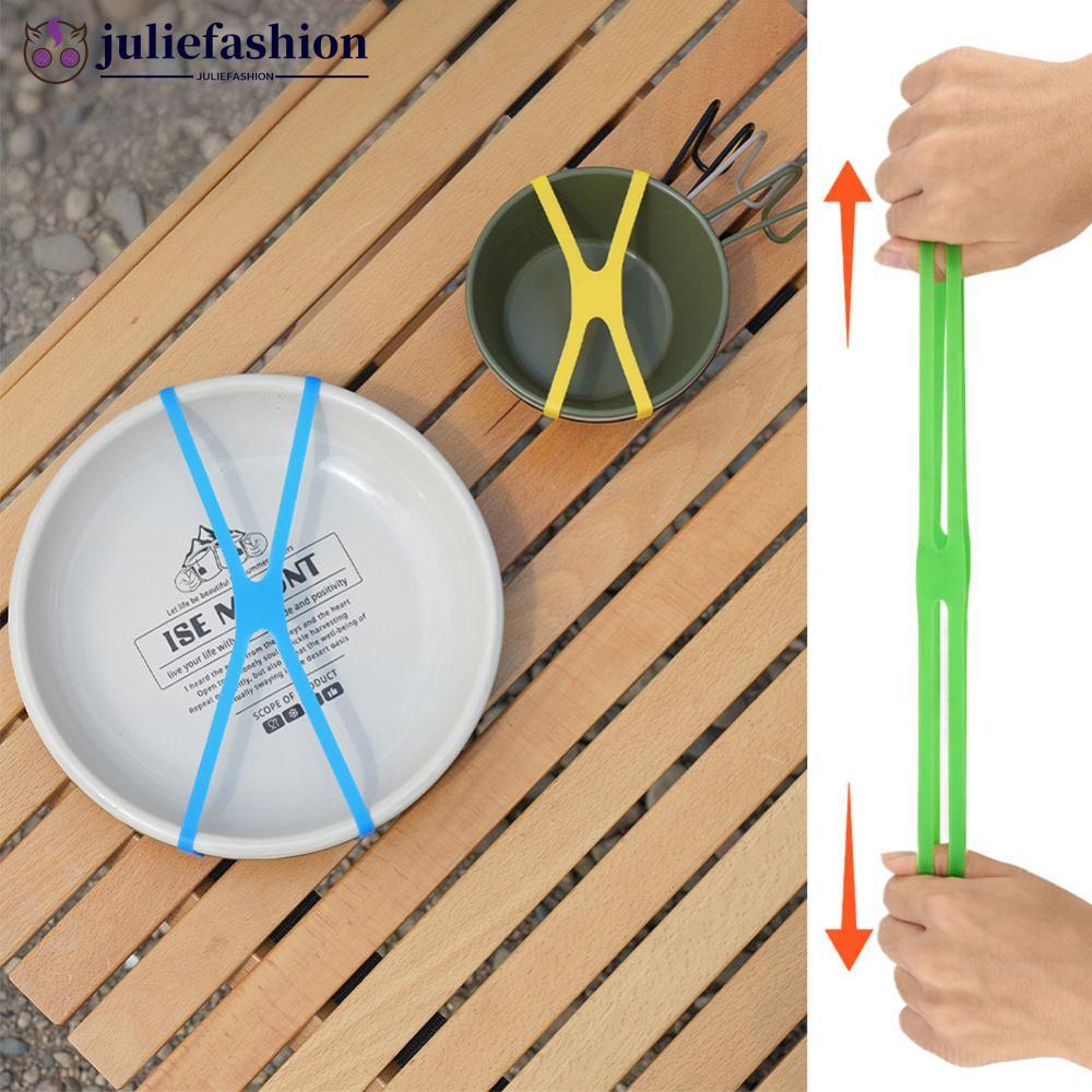 JULIEFASHION 10PCS 19.5/12.3 ซม.H-Shaped สายรัดซิลิโคนกลางแจ้ง Camping Tableware ความยืดหยุ่นสูง Tyi