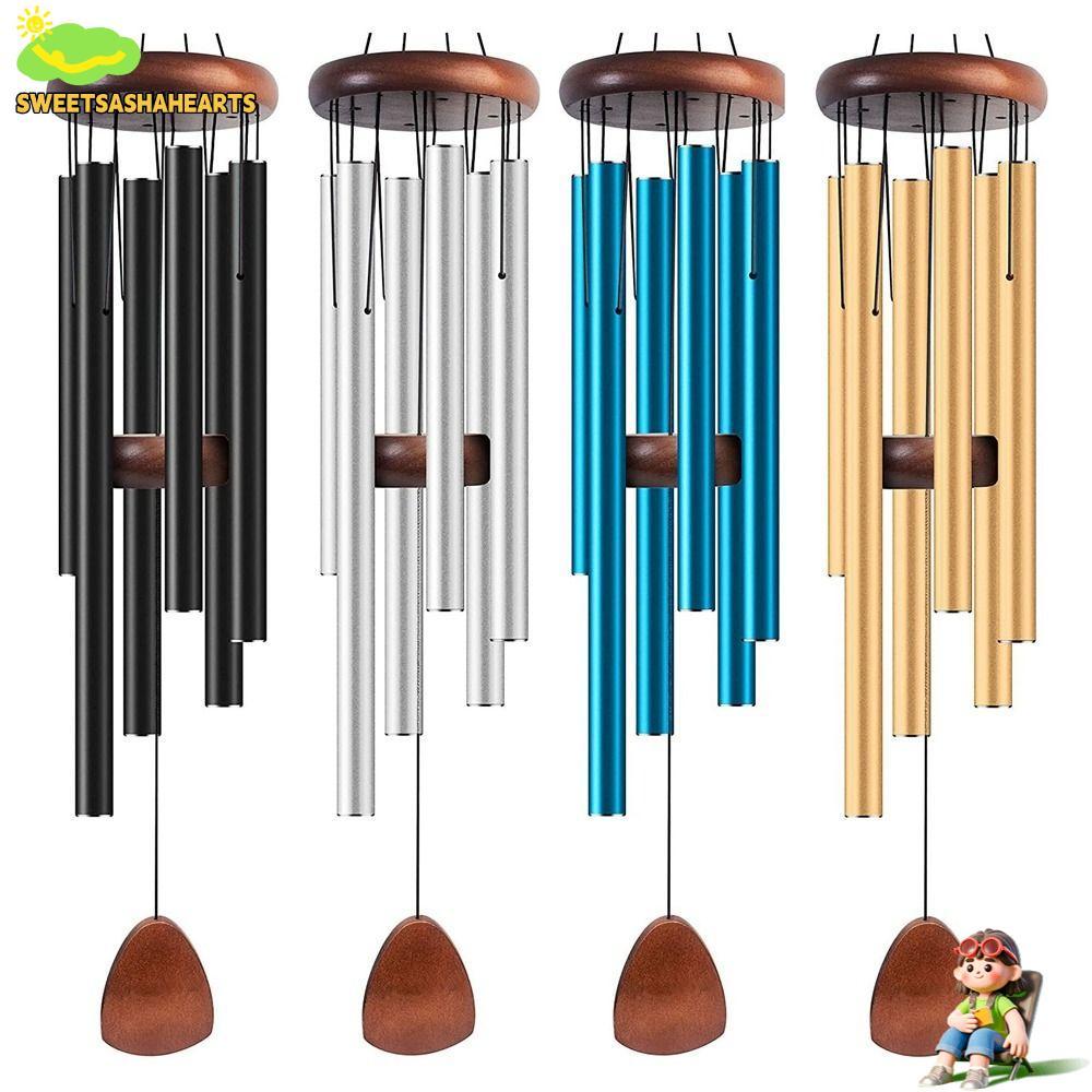 SWEETSASHA กระดิ่งลมอลูมิเนียม, ท่อโลหะอลูมิเนียมขนาด 37 นิ้ว Windchime, 6 แท่ง Zen บรรยากาศจี้ Wind Bell Garden