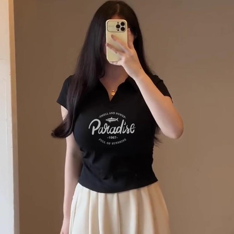 ชุดคนอ้วนไซซ์ใหญ่ขอบเสื้อผู้หญิงตอนหน้าอก V เสื้อสาวอวบพรางหุ่น รุ่นล่าสุดเสื้อยืดผู้หญิง มีหลายสีให้เลือก มีหลายไซซ์ให้ - รูปที่ 2