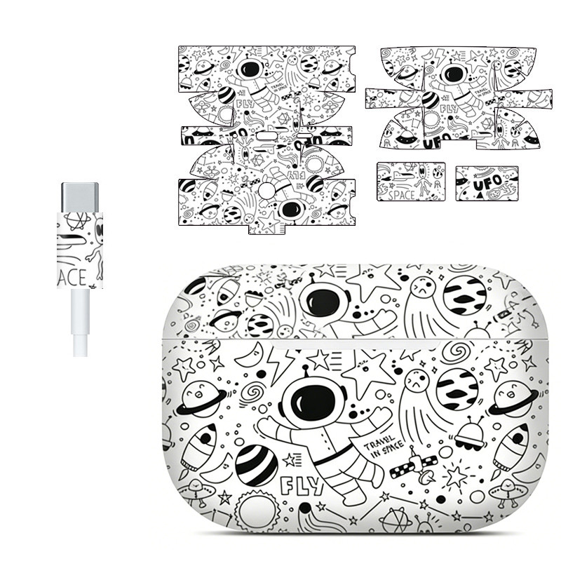 Spaceman Decal ผิวสําหรับ AirPods Pro 2 3 Body Screen Protector ฟิล์มสําหรับ AirPods 4 Simple สี 3M 