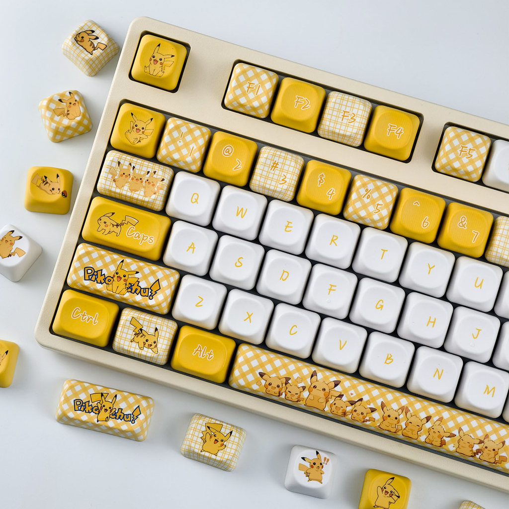 Pikachu Keycaps MOA โปรไฟล์ 130 คีย์ PBT Aula F75 F99 RK100 Dye Sublimation Mechanical Keycaps รอบกา