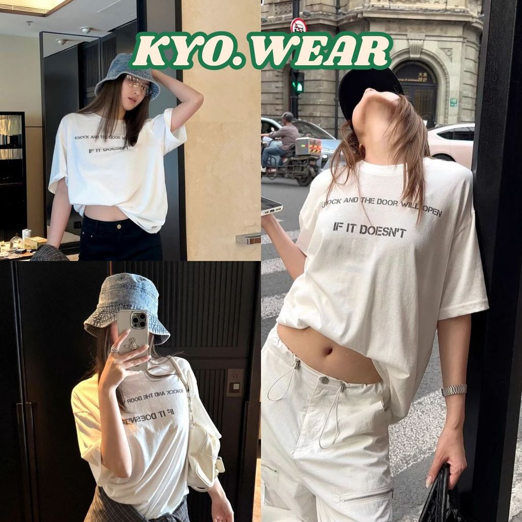KYO 🍒【พร้อมส่ง】เกาหลีสไตล์ เสื้อยืด ผู้หญิง พิมพ์ลาย "IF IT DOESN'T" ผ้าCOTTON OVERSIZE เสื้อคอกลม ส่งจากไทย