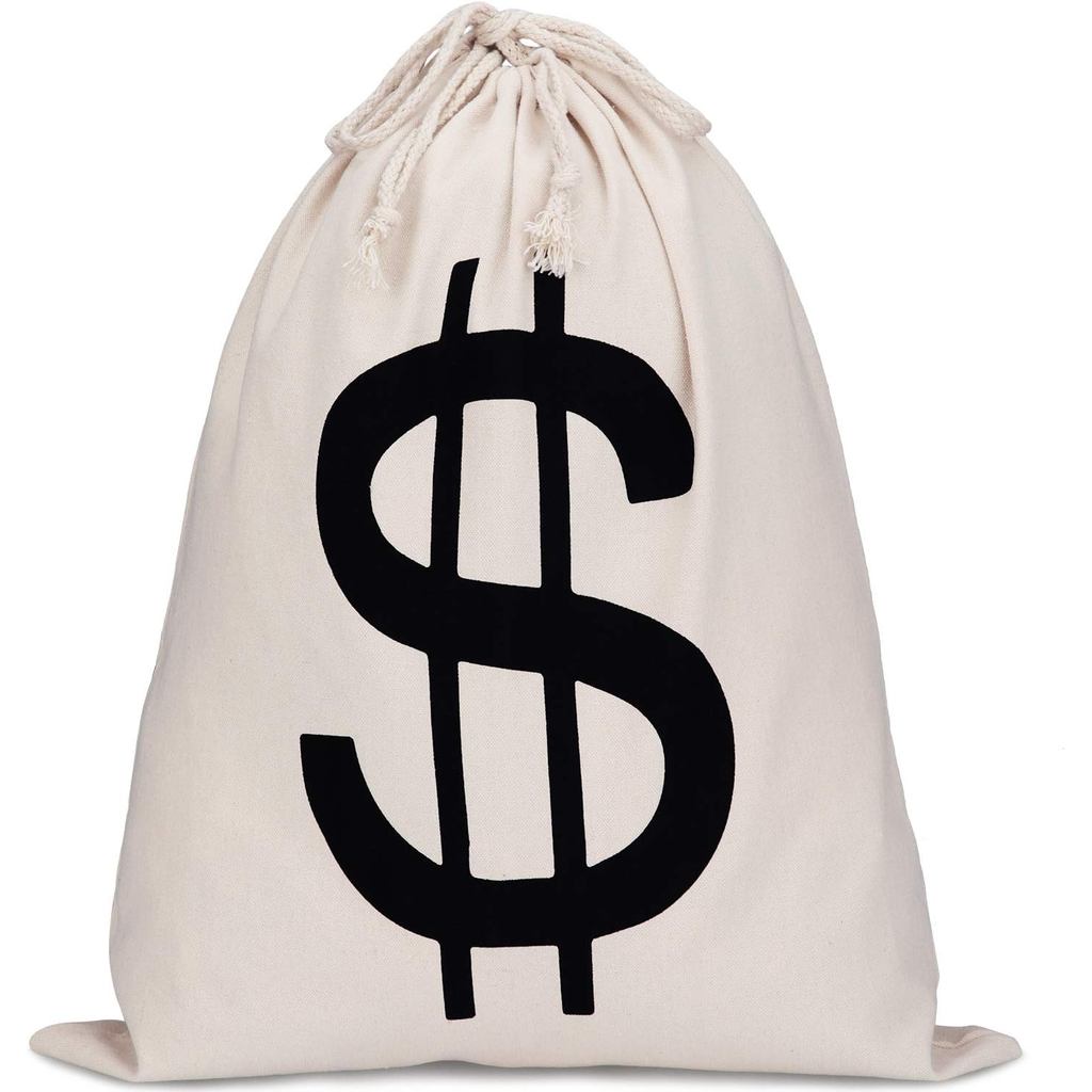 Boao 19.7 x 15.8 นิ้วขนาดใหญ่พิเศษเงินกระเป๋า Prop เงิน Dollar Sign Drawstring ผ้าใบกระเป๋า Dollar ส