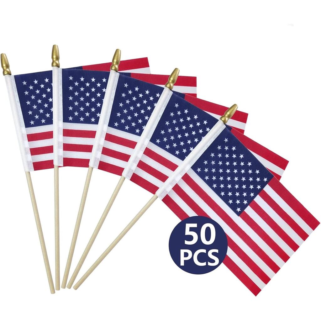 50 Packs Small American Flags on Stick,American Flag for Outside 4x6,Mini Flags/Small US Flags/USA f