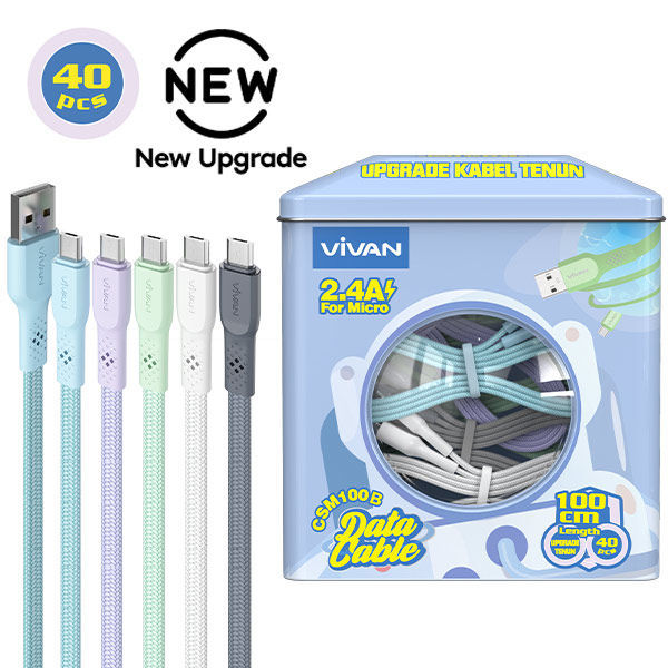 KENZ VIVAN DATA CHARGER CABLE CSM100B MICRO USB / CABLE BRAIDED UPGRADED MORE DURABLE 2.4A 100CM