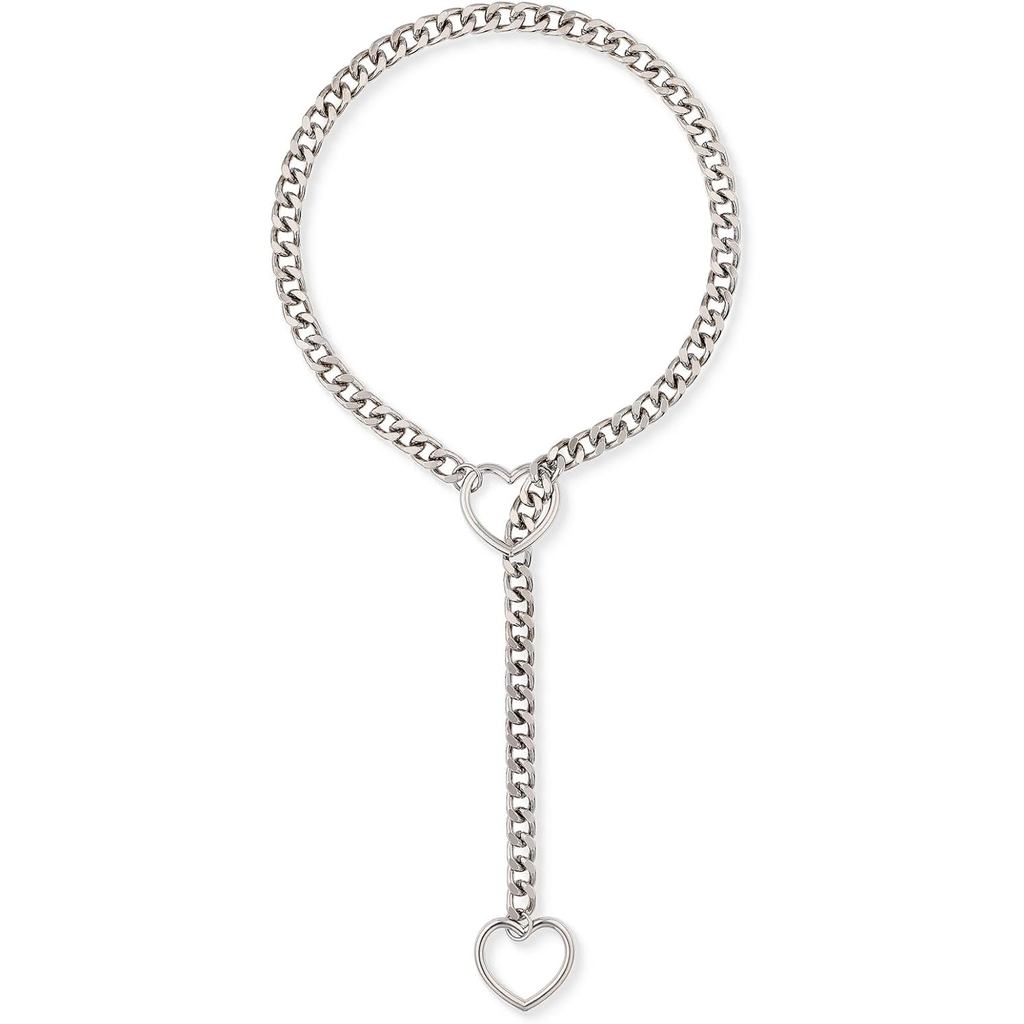 Heart O-ring Slip Chain Necklace For Women, Handmade Punk Gothic Cuban Necklace Jewelry Adjustable L