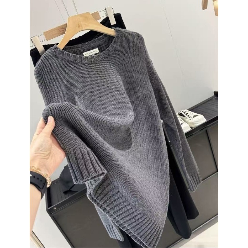 N70 [ยุโรปอเมริกันเดี่ยว] เสื้อกันหนาวสุภาพสตรีฤดูใบไม้ร่วงฤดูหนาวรอบคอแฟชั่น Simple All-Match เสื้อ