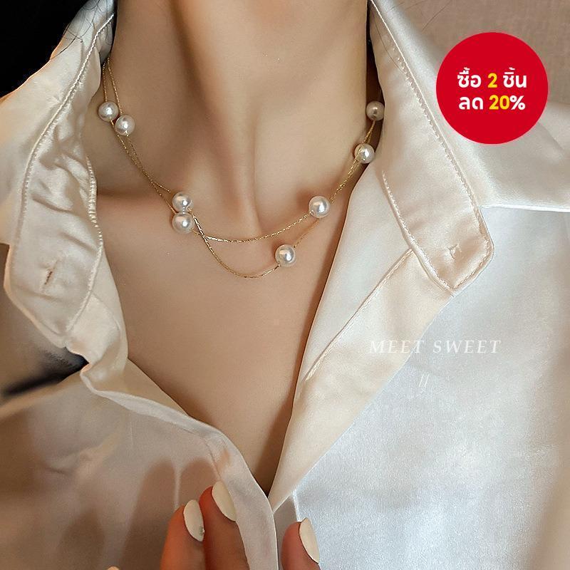 A Double Layer Layered Gentle Gypsophila สร้อยคอมุกหญิงหรูหรา High-End Design Clavicle Chain Class