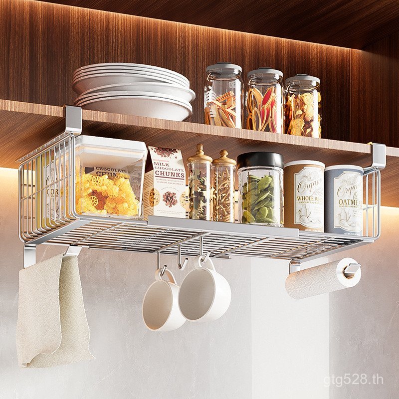 ห้องครัวสแตนเลสผักปรุงรสออแกไนเซอร์แขวนแร็คภายใต้ผลไม้แขวนตะกร้าไม่มีตู้ติดตั้ง 6QZK