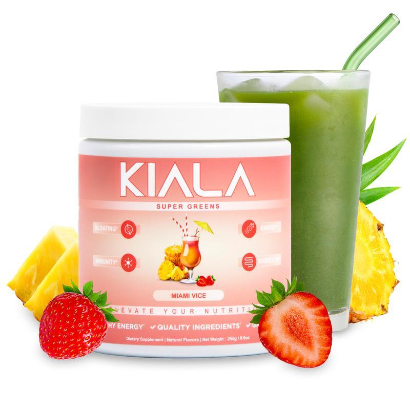 KIALA NUTRITION Super Greens Miami Vice สูตรออร์แกนิก มีสปีรูลินาและคลอเรลลา เพื่อสุขภาพลำไส้และภูมิ