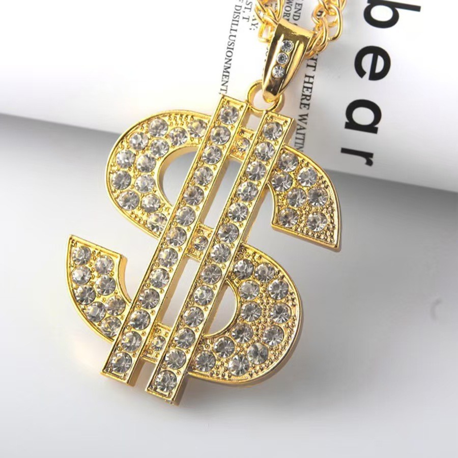 Hip Hop จี้อินเทรนด์โซ่ทอง 18k Gold-Plated ผู้ชายผู้หญิงเครื่องประดับเพชร-Studded Big Dollar สร้อยคอ