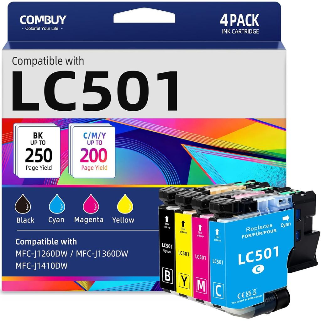 COMBUY LC501 ตลับหมึก 4 แพ็คผลการค้นหามาตรฐานสําหรับ Brother LC501 LC 501 ตลับหมึก LC501BK LC501C LC