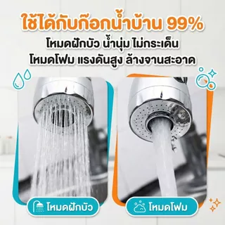 หัวก๊อกน้ำเพิ่มแรงดัน หมุน 360° ปรับ 2 โหมด ประหยัดน้ำ 30–70% ติดตั้งง่าย ใช้กับหัวก๊อกน้ำเกือบทุกรุ่น