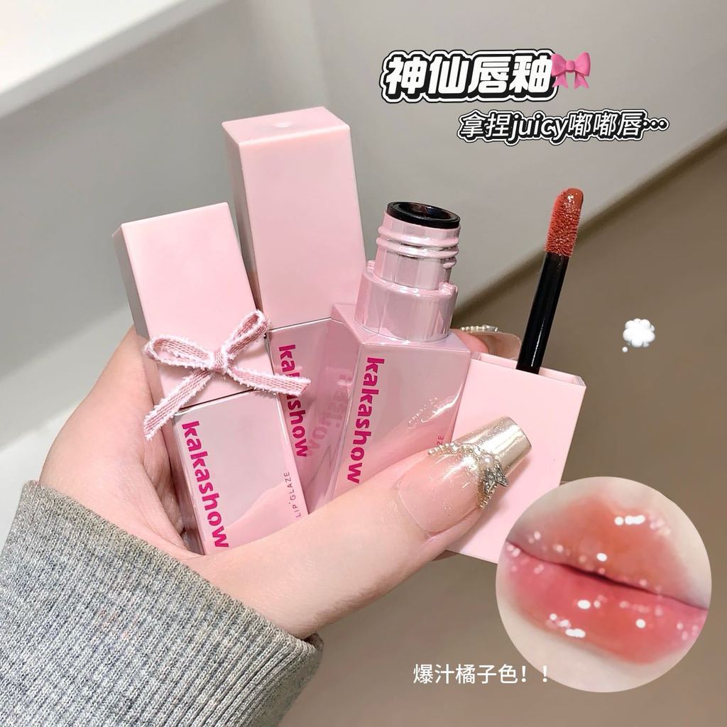 Kakashow Mirror Lip Gloss Water Gloss Delicate Whitening Moisturizing Clear Toot ลิปสติก Guava Color