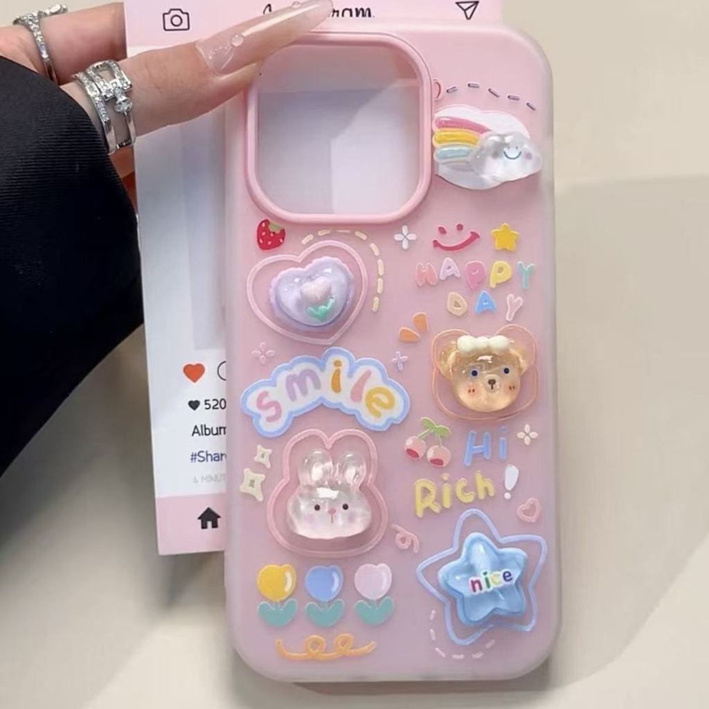 เคสโทรศัพท์ ดูดีเรียบง่ายลายน่ารักๆ  เหมาะสำหรับเคสไอโฟน iphone 11 17 16 Pro Max XR 12 13 14 15 สีชมพูสวยงาม#080