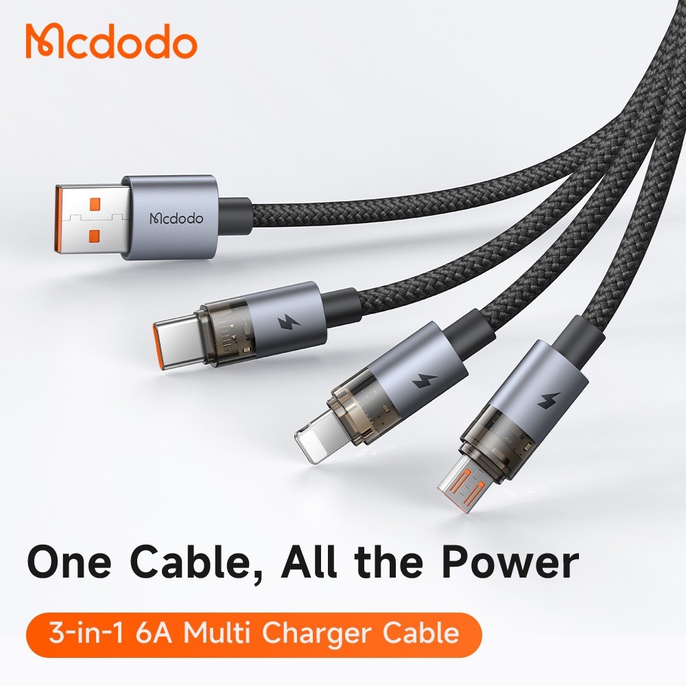 MCDODO CA-715 3 in 1 6A Super Fast CHARGING สายโปร่งใส Quick CHARGING Strong ไนลอนถักสายชาร์จ