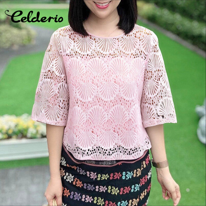 Celderio สไตล์เกาหลีผู้หญิงแฟชั่น Boatneck 3/4 แขนเสื้อสีทึบ OL ทํางานด้านบน