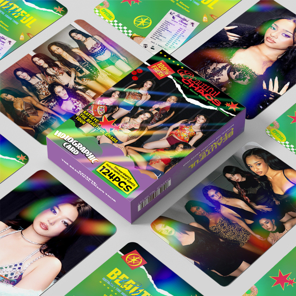 KATSEYE THEBEAUTIFUL CHAOS เลเซอร์ Lomo Card Photocard โปสการ์ด 60 ชิ้นการ์ด + สติ๊กเกอร์ 64 ชิ้น