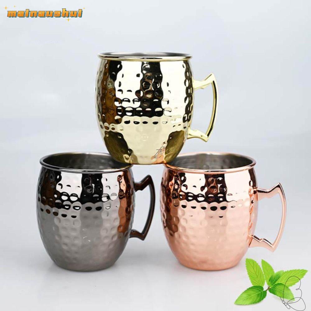 MAINAUSHUI ถ้วยทองแดงบริสุทธิ์, Moscow Mule Handcrafted ถ้วยแก้ว,ที่แข็งแกร่ง Riveted จับลักษณะแปรงต