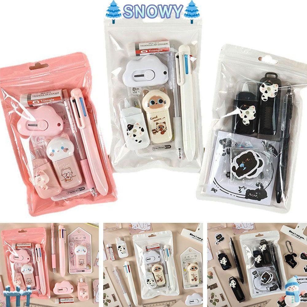 ชุดเครื่องเขียน SNOWY, ปากกาลูกลื่นมัลติฟังก์ชั่น 6-in-1, อุปกรณ์การเรียนรู้น่ารักชุดศึกษาเทปลบคําผิดของขวัญวันเกิด