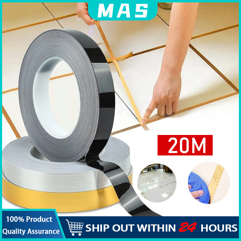 MAS 20M เงิน/ทองกระเบื้องเซรามิกป้องกันแม่พิมพ์กระเบื้องเซรามิกเทปตกแต่งเทปกาวติดผนังและพื้นสติ๊กเกอร์ กันน้ำ