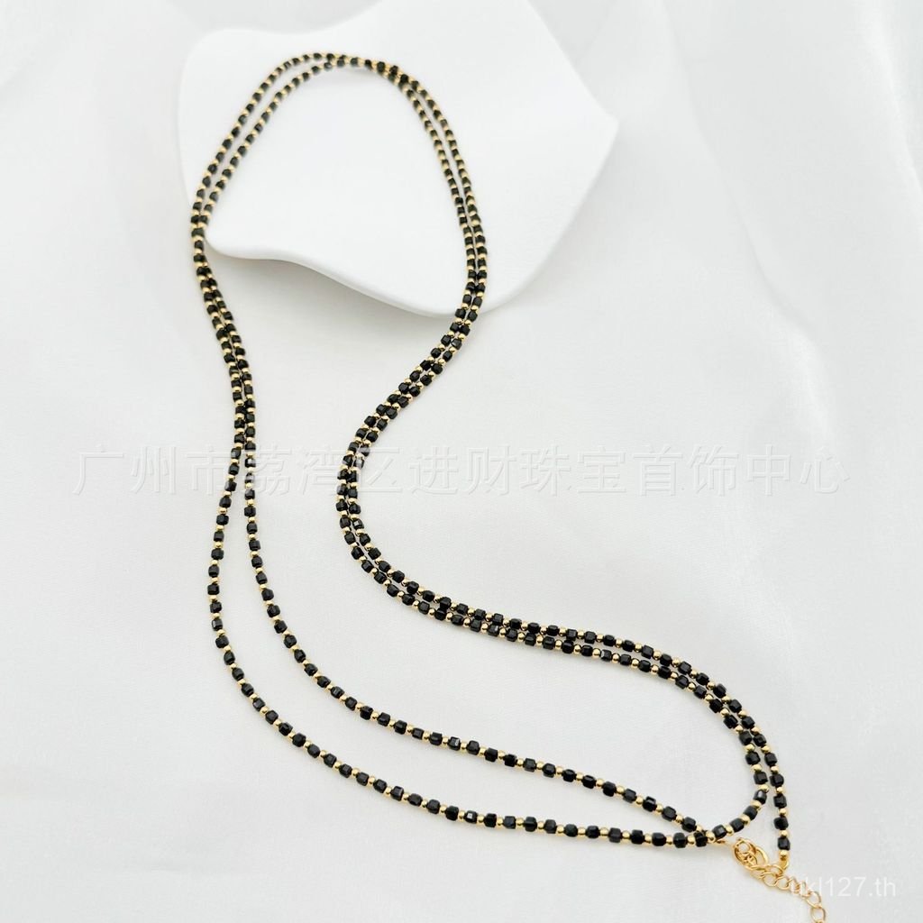 สร้อยคอมินิมอลสีดำยาว ออกแบบสไตล์ย้อนยุคสำหรับเสื้อกันหนาว UCR8