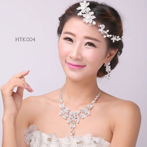 Tiara สร้อยคอต่างหูเครื่องประดับอุปกรณ์เสริมงานแต่งงานผู้หญิงสมัยใหม่ HTK004