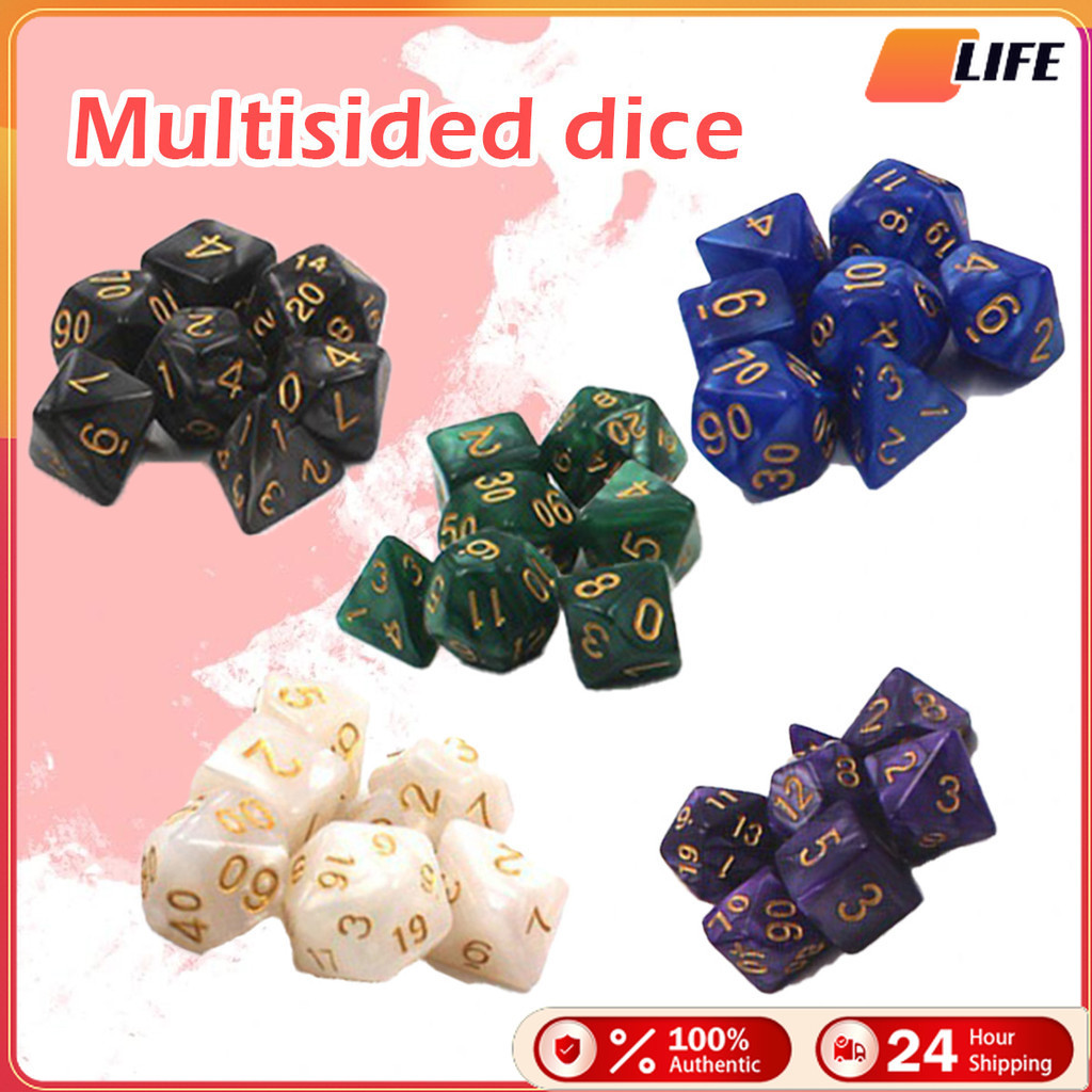 เก็บปลายทาง！ลูกเต๋า DnD ลูกเต๋า board game หลายด้าน d4 d6 d8 d10 d12 d20 d100 ชุด7ชิ้น ลูกเต๋าเกมตาร