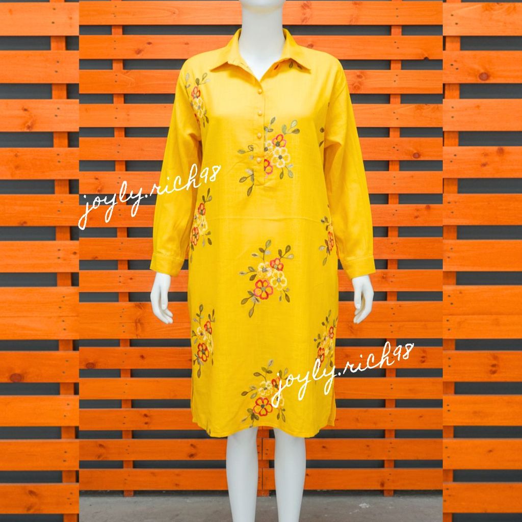 ชุดเดรสคอปกเชิ้ตดีไซด์ทรงสวย ผ้าลินินผสมฝ้ายงานปักใส่สบายมาก ลายดอกสวย - รูปที่ 6