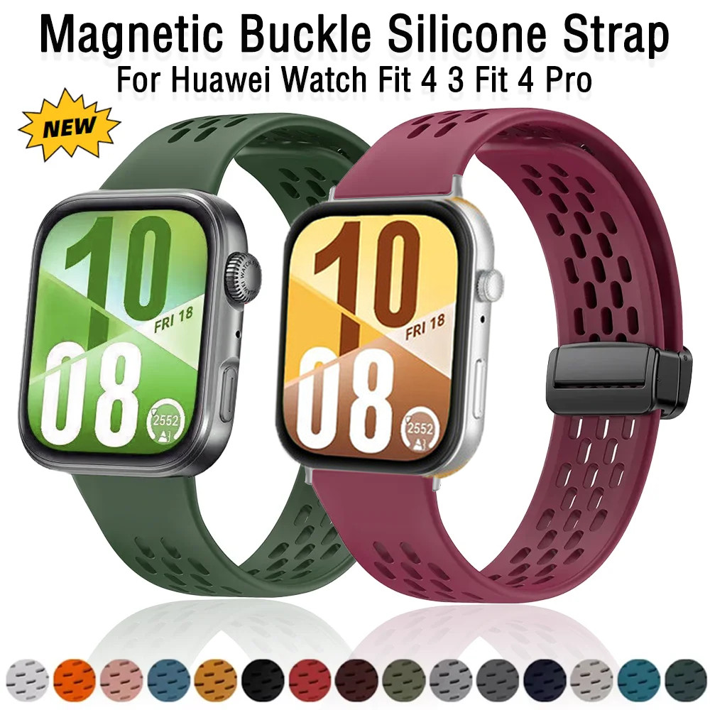 ซิลิโคนแม่เหล็กหัวเข็มขัดสําหรับ Huawei Watch Fit 2 3 4 5/Fit ใหม่/ SE/ รุ่นพิเศษ / Fit2 /Fit3 Fit4 Fit5 Pro รุ่นพิเศษนุ่มสีลูกกวาดนาฬิกาสร้อยข้อมือกีฬาห่วง