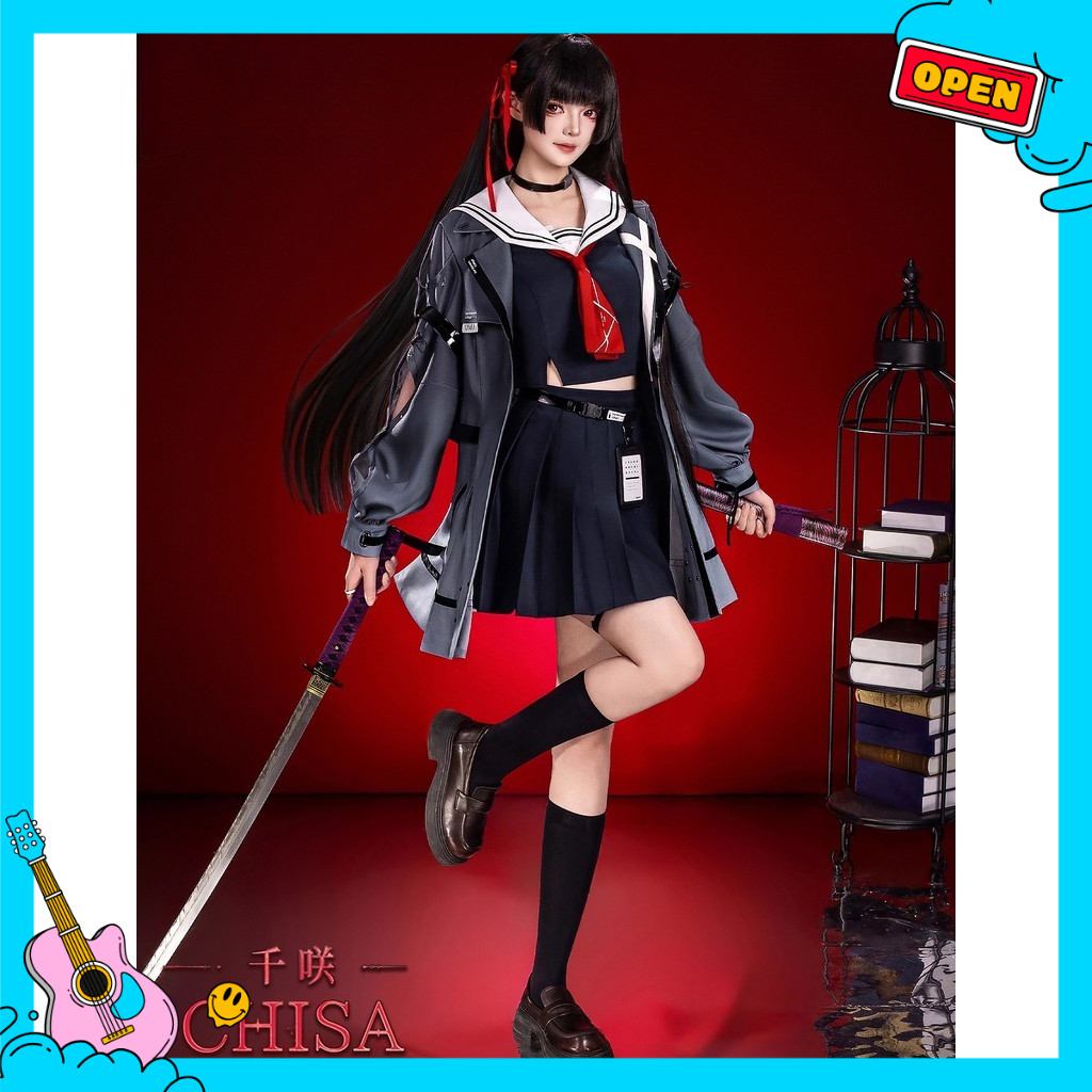 Wuthering Waves Kuchiba Chisa ชุดคอสเพลย์สไตล์ JK สำหรับงานปาร์ตี้ฮาโลวีนแบบอะนิเมะ