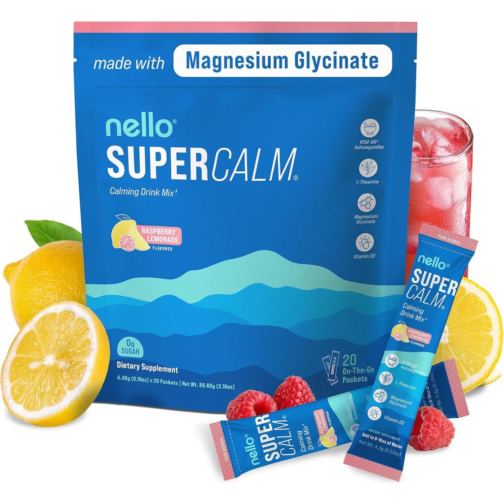 SDFGHJKL;Nello Supercalm Powder Drink Mix, Raspberry Lemonade, L Tea Amino Acid, Ksm-66 South Africa