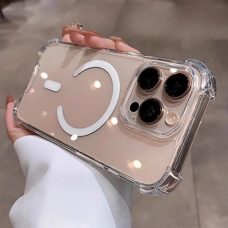 เคสโทรศัพท์หรูหราสำหรับชาร์จไร้สาย แบบใสคริสตัล กันกระแทกด้วยแอร์แบ็ก รองรับไอโฟน 17 16 15 14 13 12 11 Pro Max Air Plus เคสใสไม่เหลือง พร้อมขอบกันกระแทก เคส TPU นุ่ม ฝาหลัง ปกป้องเครื่องและมีความสวยงาม
