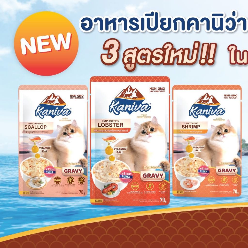 อาหารเปียก คานิว่า แบ่งขาย 1 ซอง KANIVA อาหารแมว เปียก คานิว่า ขนาด 70 G 25 สูตร.  KANIVA