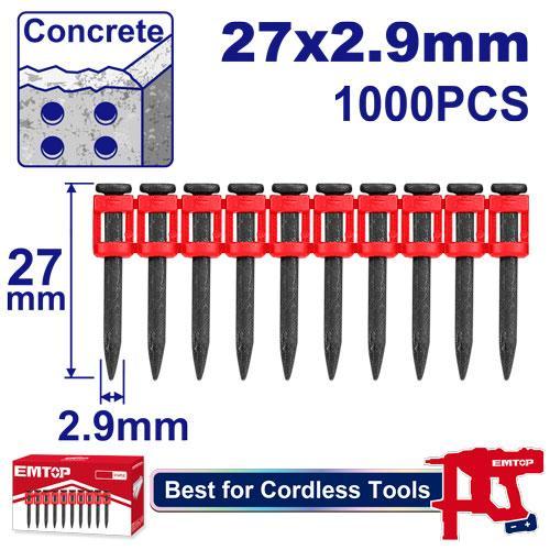 EMTOP ตะปูยิงคอนกรีต 27x2.9mm รุ่น ENAL02271(1000ลูก)สำหรับเครื่องยิงตะปู ELCNLI9005 / ELCNLI9008 / 