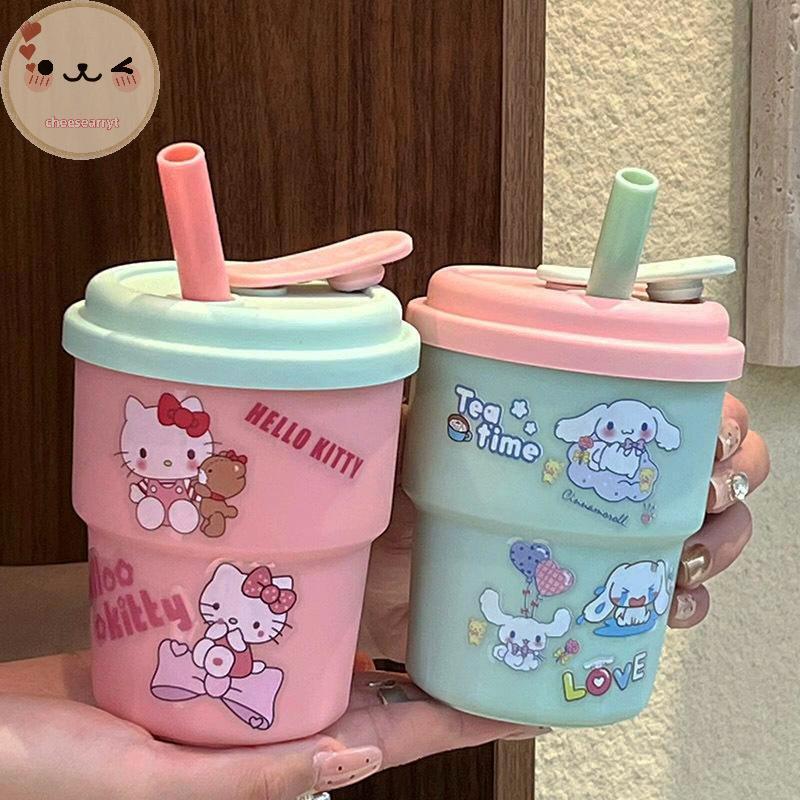Chee 420ML ถ้วยฟางน่ารักความจุขนาดใหญ่ถ้วยกาแฟพลาสติกการ์ตูนขวดน้ําของขวัญวันเกิดสําหรับเพื่อน EN