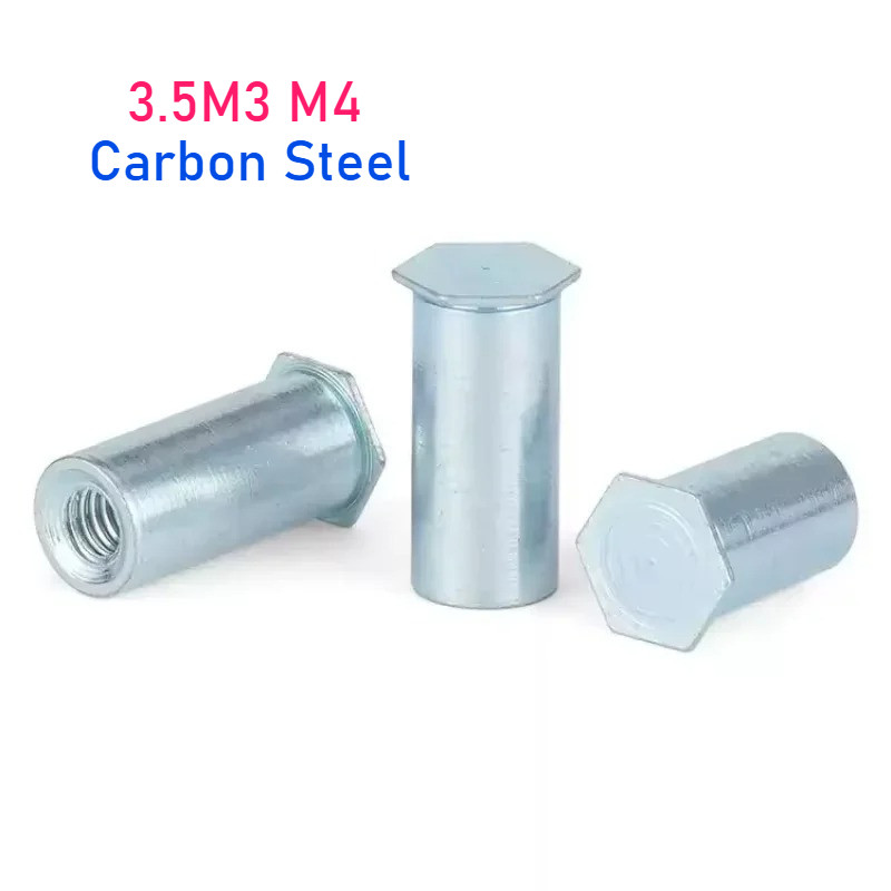 3.5M3 M4 สังกะสีสีฟ้าเหล็กคาร์บอนหกเหลี่ยมหัว Blind Hole ความดัน Riveting คอลัมน์ความดัน Riveting St