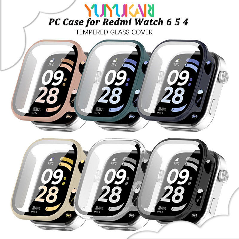 กรณีพีซีแก้วนิรภัย for Redmi Watch 6 5 4 กรณีทั้งหมดรอบด้วยกรอบป้องกันหน้าจอฟิล์ม for Smartwatch Redmi Watch 6 5 4