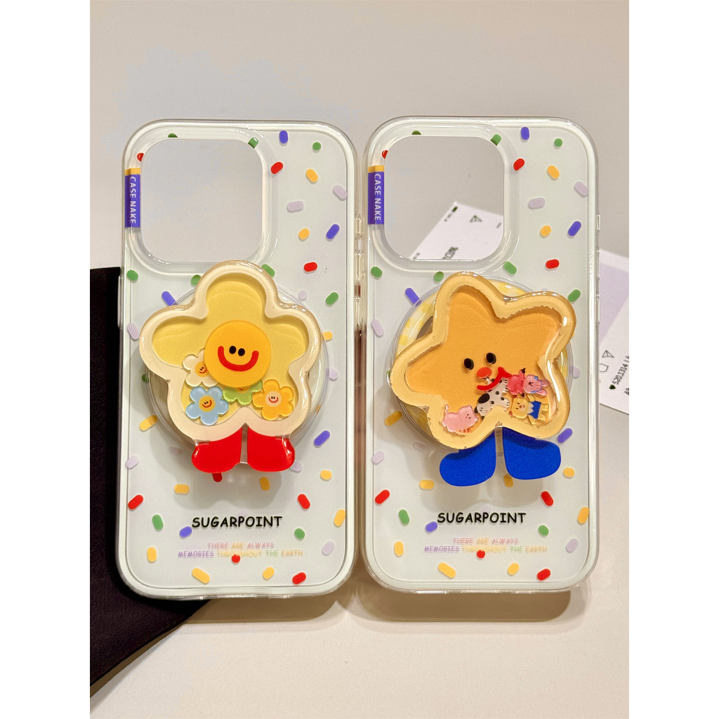 สี Dot Star Smiley Face ดอกไม้วงเล็บแม่เหล็ก Samsung S26 S22 S23 S24 S25 FE Ultra A17 A36 A56 A55 เคสโทรศัพท์ป้องกันกรณี