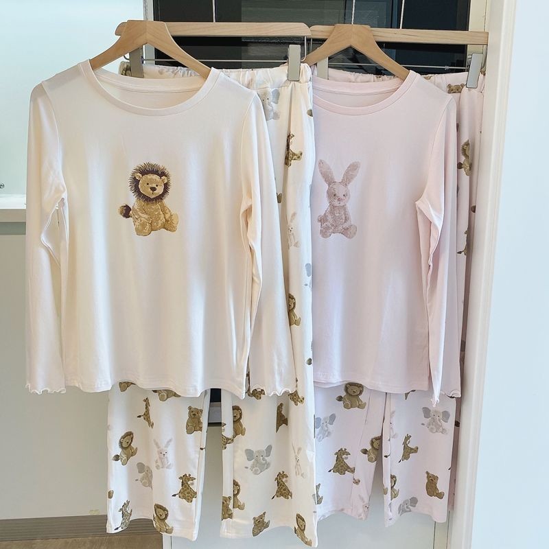 หญิง Modal น่ารัก Lion ชุดนอนรอบคอยาว Sle 女 代尔 可爱睡衣领圆长裙子卡通通用品长裤sy123