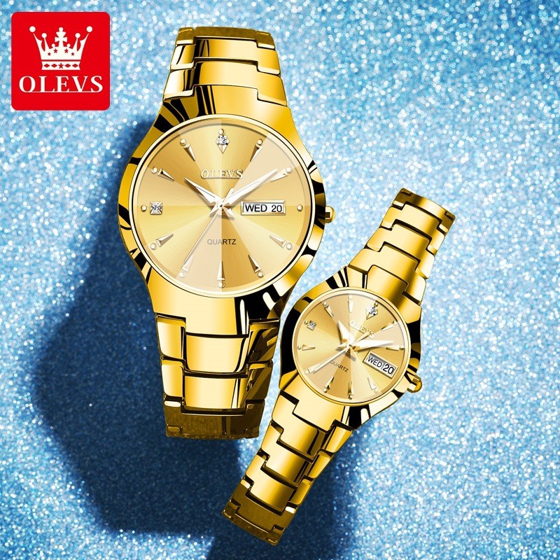 OLEVS นาฬิกา Oris หรูหราสีทองสำหรับนักเรียน นาฬิกาควอตซ์520นาฬิกาคู่สำหรับผู้ชายและผู้หญิง