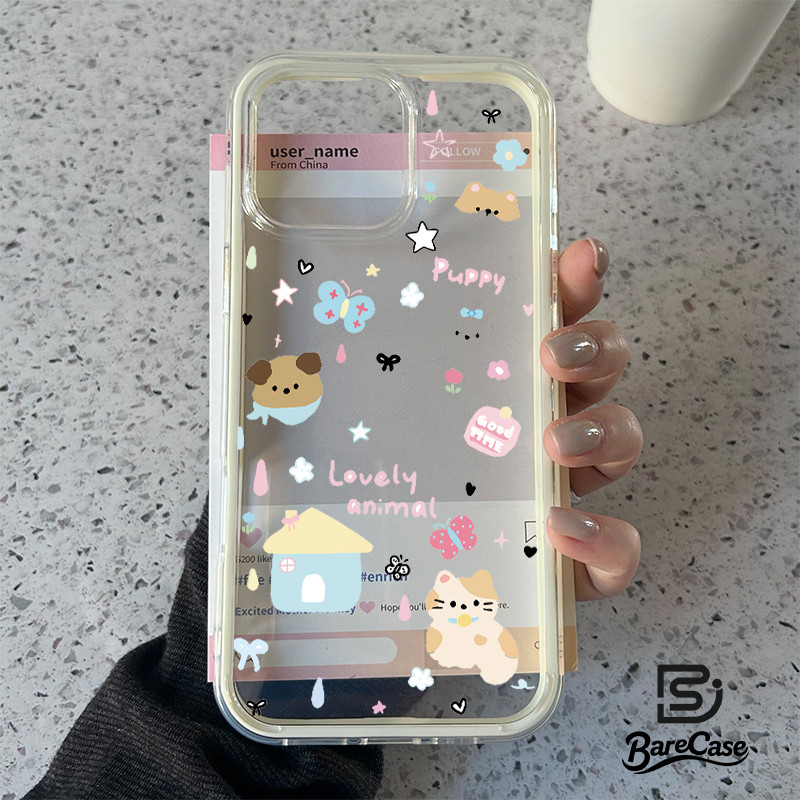เคสโทรศัพท์ใส 2-in-1 ลายสัตว์น่ารัก เข้ากันได้กับ iPhone 11 13 17 16 14 15 12 Pro/Max/Plus - เคสป้องกันลูกสุนัขและแมว