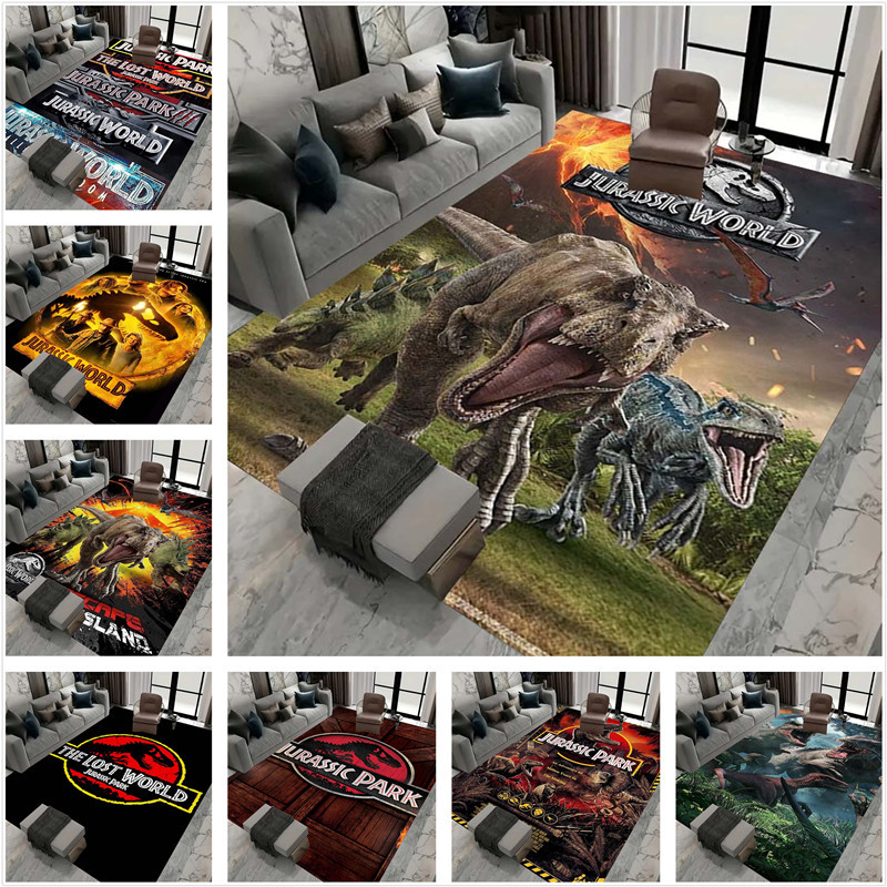 ไดโนเสาร์ดุร้าย Jurassic Park HD พรมสําหรับห้องนั่งเล่นห้องนอนโซฟาพรมเช็ดเท้าห้องครัวเทปกันลื่นตกแต่