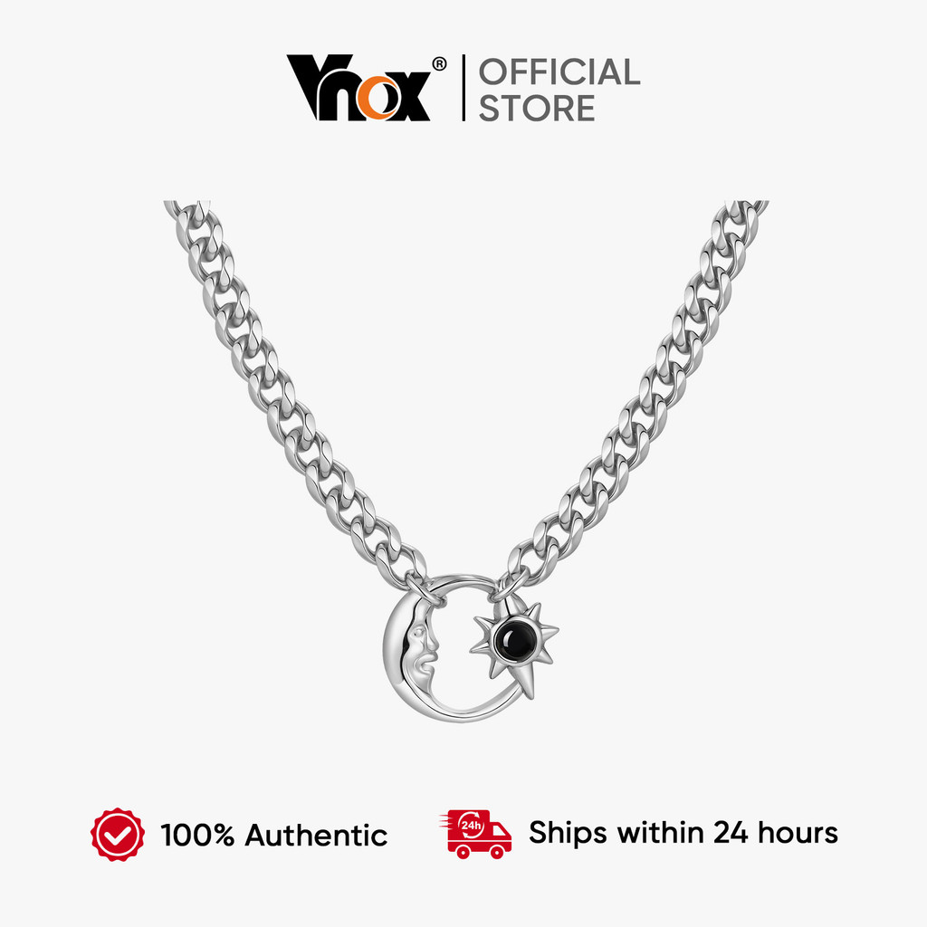 Vnox Moon Star Hollow Pendant Fashion Casting Necklace Gifts for Women Stainless Steel Collar Jewelr