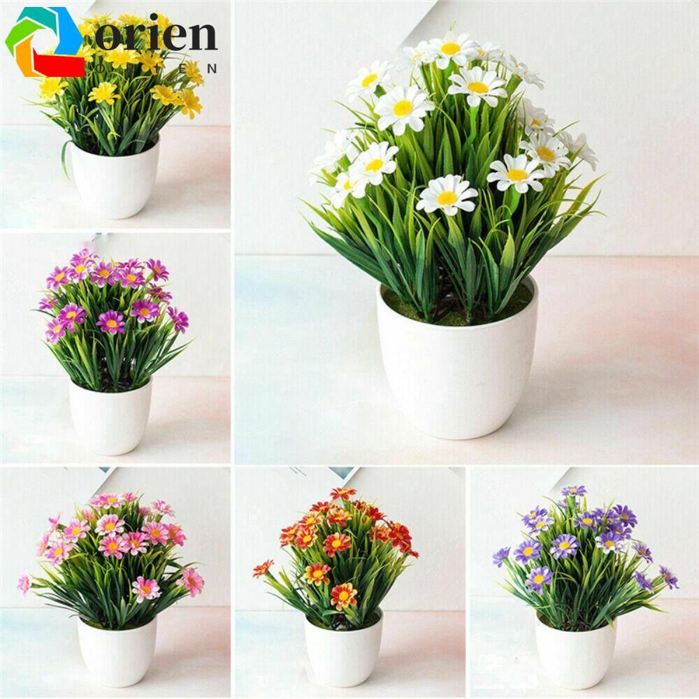 ORIEN ดอกไม้ประดิษฐ์ตกแต่งสํานักงานต้นไม้สวนในกระถางดอกเบญจมาศขนาดเล็กตกแต่งบ้านพลาสติกปลอมพืช