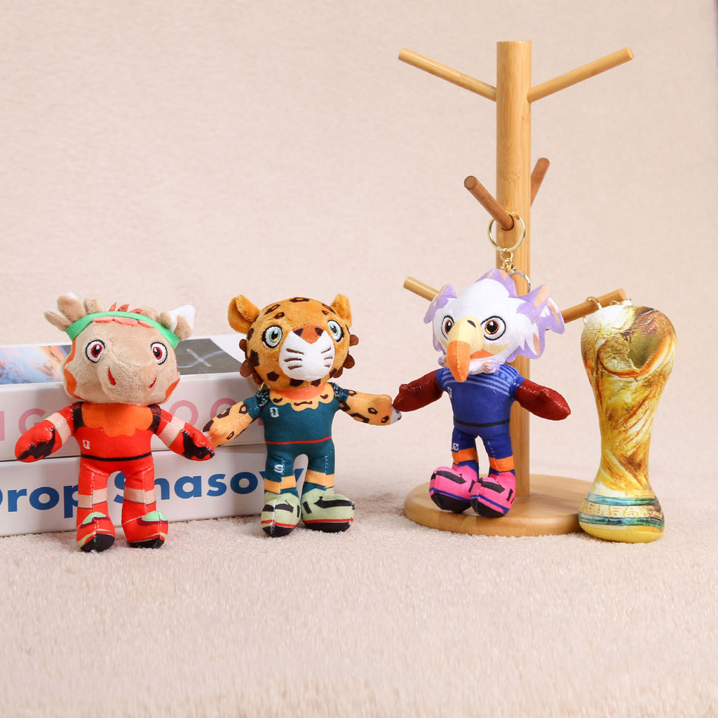 มาสคอตฟุตบอลโลก Meijieamo ตุ๊กตาตุ๊กตา Hercules ถ้วยสีขาวหัว Eagle ตุ๊กตาอุปกรณ์ต่อพ่วงพวงกุญแจจี้ขน