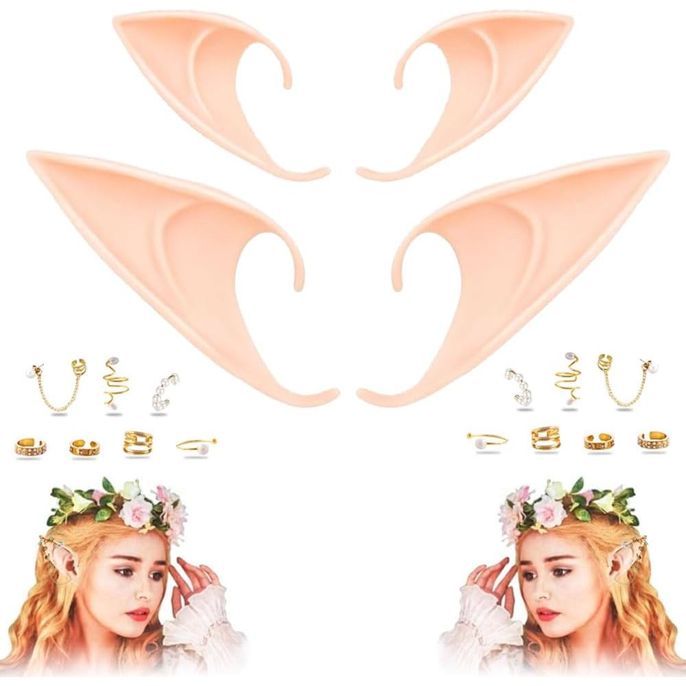 Elf Ears สำหรับฮัลโลวีน พร้อมต่างหูไข่มุกและโซ่ทอง