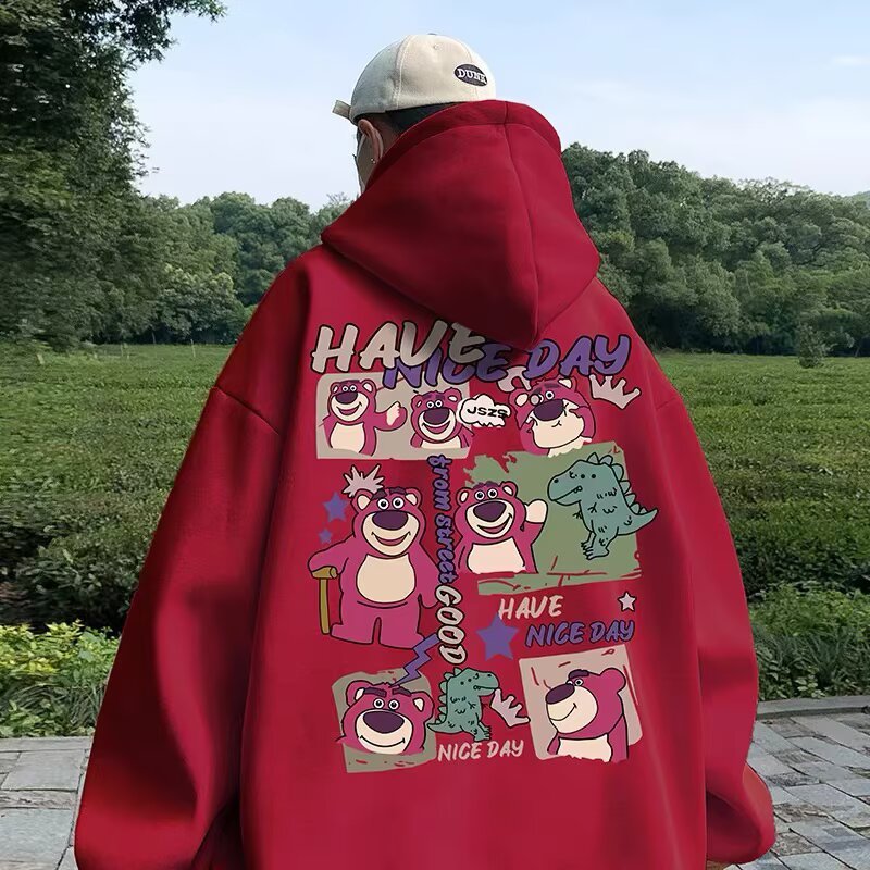 เสื้อกันหนาวมีฮู้ด พิมพ์ลายการ์ตูนหมีสตรอเบอร์รี่
