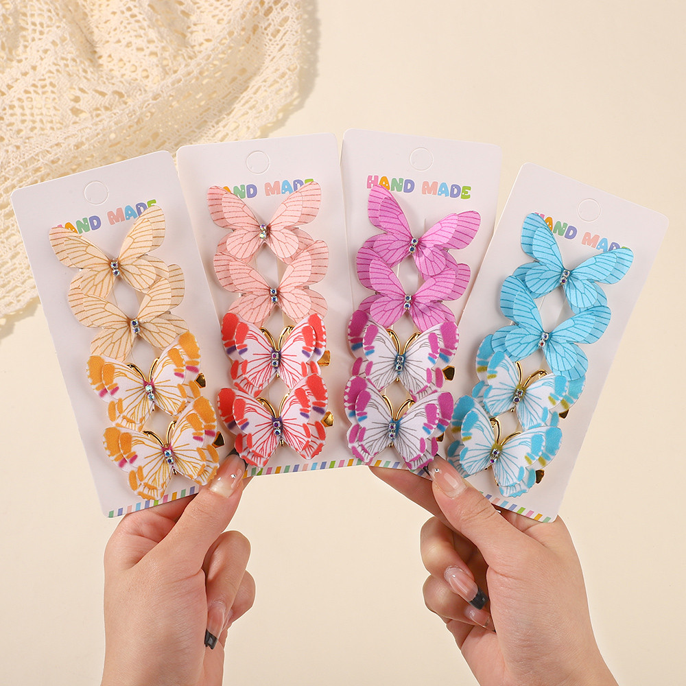 4pcs คลิปผมสองชั้นดีไซน์พีระลินแบบผีเสื้อ เซตของขวัญสำหรับเด็กหญิง พร้อมใช้งานเป็นแอคเซสซอรีทรงผมทันสมัย - รูปที่ 5